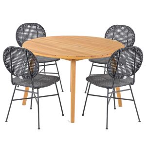 Beau Rivage Ensemble table bois d'acacia FSC et 4 chaises coloris noir