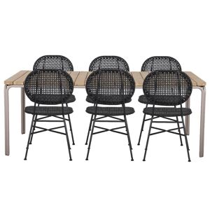 Beau Rivage Ensemble table bois d'acacia FSC 200 cm et 6 chaises coloris noir
