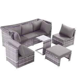 Urban Meuble Ensemble de salon de jardin canape et table 5 places en rotin gris Gris 194x157x128cm