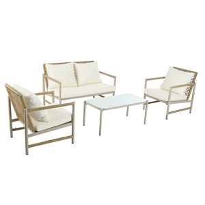 Urban Meuble Ensemble salon de jardin 4 pieces table en verre chaises rotin beige Beige 116x82x72cm
