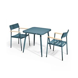 Oviala Business Ensemble table de jardin et 2 fauteuils en aluminium/bois bleu canard - Oviala