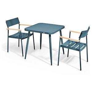 Oviala Business Ensemble table de jardin et 2 fauteuils en aluminium/bois bleu canard - Oviala - Publicité