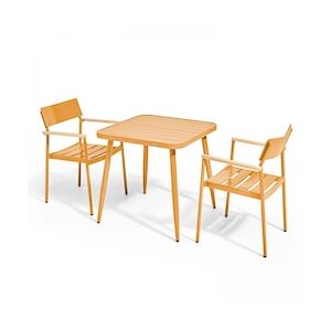 Oviala Business Ensemble table de jardin et 2 fauteuils aluminium/bois jaune moutarde - Oviala