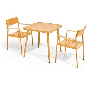 Oviala Business Ensemble table de jardin et 2 fauteuils aluminium/bois jaune moutarde - Oviala - Publicité