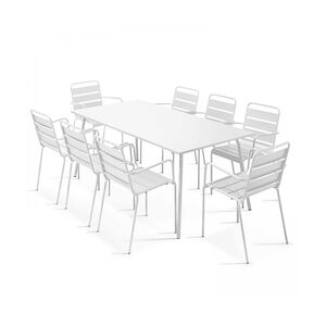 Oviala Business Ensemble table de Jardin et 8 fauteuils en métal blanc - Oviala