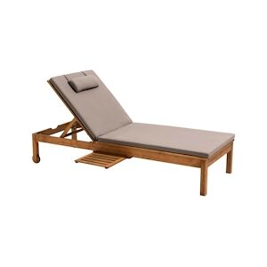 Oviala Business Bain de soleil avec coussin et tablette en bois taupe