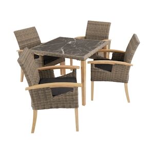 tectake Table en rotin Tarent avec 4 chaises Rosarno - marron naturel -404858