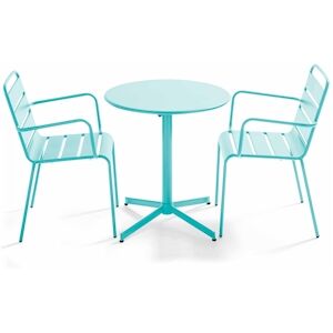 Oviala Business Ensemble table de jardin et 2 fauteuils métal turquoise - Oviala - Publicité