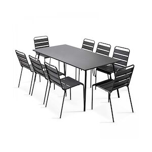 Oviala Business Ensemble table de terrasse et 8 chaises en métal gris - Oviala