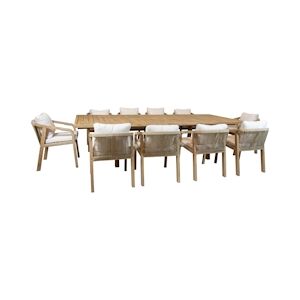 NOW'S HOME - Ensemble Jardin Table Extens.2-3m+10 Fauteuils Acacia Saona