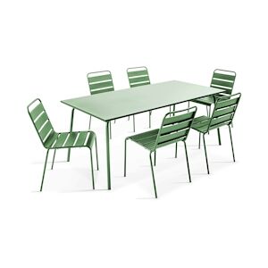 Oviala Business Ensemble table de jardin et 6 chaises en métal vert cactus