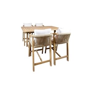 NOW'S HOME - Ens Table Haute Avec 4 Fauteuils Hauts Corde En Acacia Saona