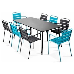 Oviala Business Ensemble table de jardin et 8 fauteuils en métal bleu et gris - Publicité