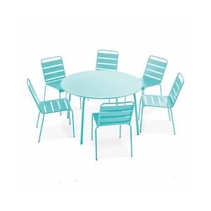 Oviala Business Ensemble table de jardin ronde et 6 chaises en métal turquoise