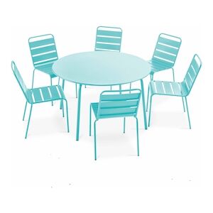 Oviala Business Ensemble table de jardin ronde et 6 chaises en métal turquoise - Oviala - Publicité