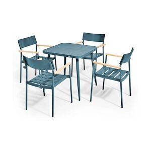 Oviala Business Ensemble table de jardin et 4 fauteuils en aluminium/bois bleu canard - Oviala