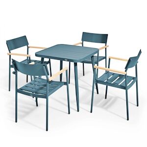 Oviala Business Ensemble table de jardin et 4 fauteuils en aluminium/bois bleu canard - Oviala - Publicité