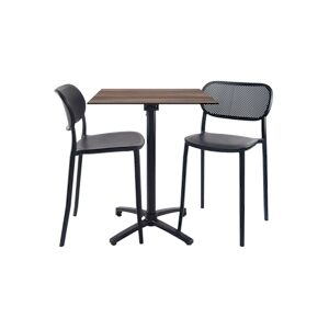 Restootab - Lot de 1 table pliable bois foncé 2 chaises hautes pour terrasse