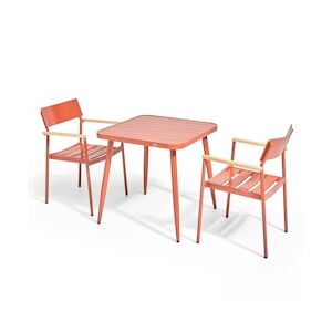 Oviala Business Ensemble table de jardin et 2 fauteuils en aluminium/bois terracotta - Oviala