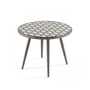 Oviala Business Table basse ronde de jardin en acier gris plateau en céramique