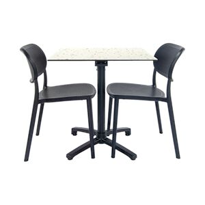 Restootab - Lot de 1 table pliable terrazzo + 2 chaises pour terrasse