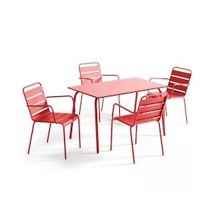 Oviala Business Ensemble table de terrasse et 4 fauteuils en métal rouge - Oviala