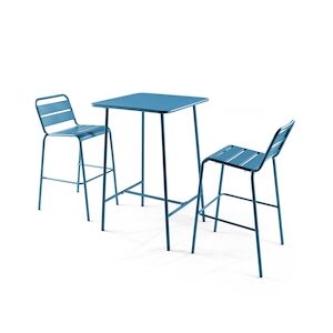 Oviala Business Ensemble table de bar et 2 chaises hautes en métal bleu pacific - Oviala