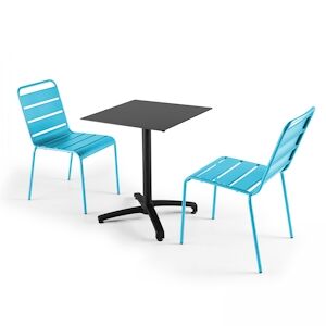 Oviala Business Ensemble table de jardin stratifié noir et 2 chaises bleu - Oviala - Publicité