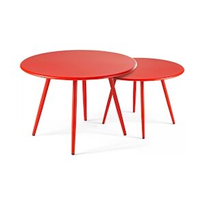 Oviala Business Lot de 2 tables basses ronde en acier rouge