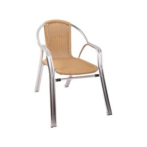 Metro Professional Fauteuil de terrasse/ bistrot NARNI, aluminium / rotin PE, 54 x 67 x 74 cm, résiste aux intempéries, empilable, beige