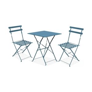 Oviala Business Table de jardin et 2 chaises acier bleu pacific - Oviala