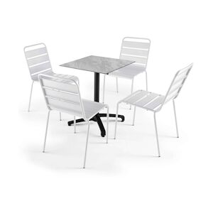 Oviala Business Table de jardin stratifié 60 x 60cm marbre et 4 chaises palavas blanc - Oviala