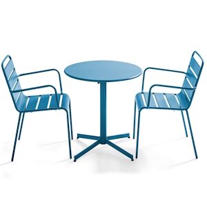 Oviala Business Ensemble table de jardin et 2 fauteuils métal bleu pacific - Oviala - Publicité