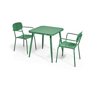 Oviala Business Ensemble table de jardin et 2 fauteuils en aluminium vert olive - Oviala