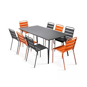 Oviala Business Ensemble table de terrasse et 8 chaises en métal gris et orange
