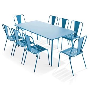 Oviala Business Ensemble table de jardin et 8 chaises bistrot en acier bleu pacific - Oviala - Publicité