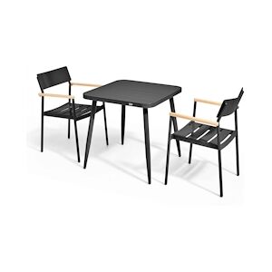 Oviala Business Ensemble table de jardin et 2 fauteuils en aluminium/bois noir - Oviala