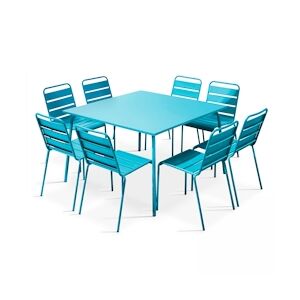 Oviala Business Ensemble table de jardin et 8 chaises en métal bleu