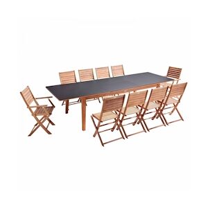 Oviala Business Ensemble table de jardin extensible en eucalyptus avec 10 assises