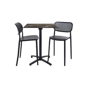 Restootab - Lot de 1 table pliable marbre veiné 2 chaises hautes pour terrasse