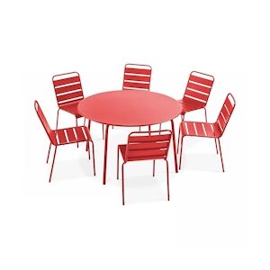 Oviala Business Ensemble table de jardin ronde et 6 chaises en métal rouge