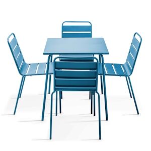 Oviala Business Ensemble table de jardin et 4 chaises en métal bleu pacific - Oviala - Publicité