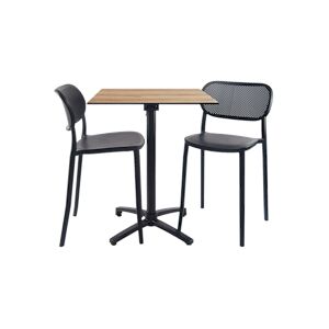 Restootab - Lot de 1 table pliable décor chêne 2 chaises hautes pour terrasse