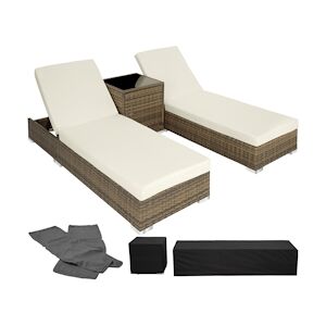 tectake Bain de soleil duo 5 positions avec 2 sets de housses + housse de protection - marron naturel -403771