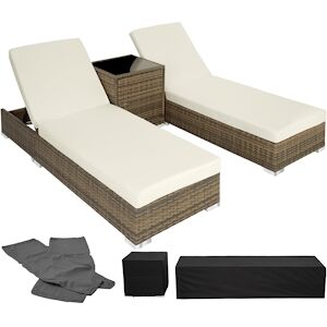 tectake Bain de soleil duo 5 positions avec 2 sets de housses + housse de protection - marron naturel -403771 - Publicité