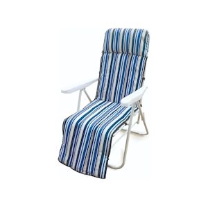 Garden Friend Ischia Chaise multiposition avec repose-pieds structure en acier coussin rembourré bleu rayé