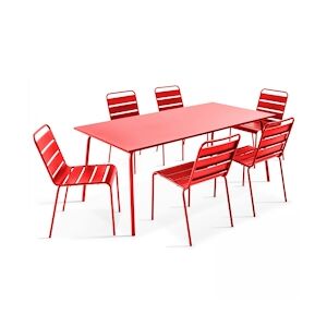 Oviala Business Ensemble table de jardin et 6 chaises en métal rouge