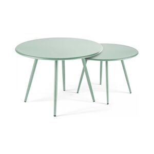 Oviala Business Lot de 2 tables basses ronde en acier vert sauge 50 cm