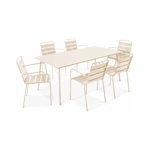 Oviala Business Ensemble table de jardin et 6 fauteuils en métal ivoire - Oviala