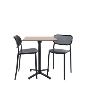 Restootab - Lot de 1 table pliable beige 2 chaises hautes pour terrasse